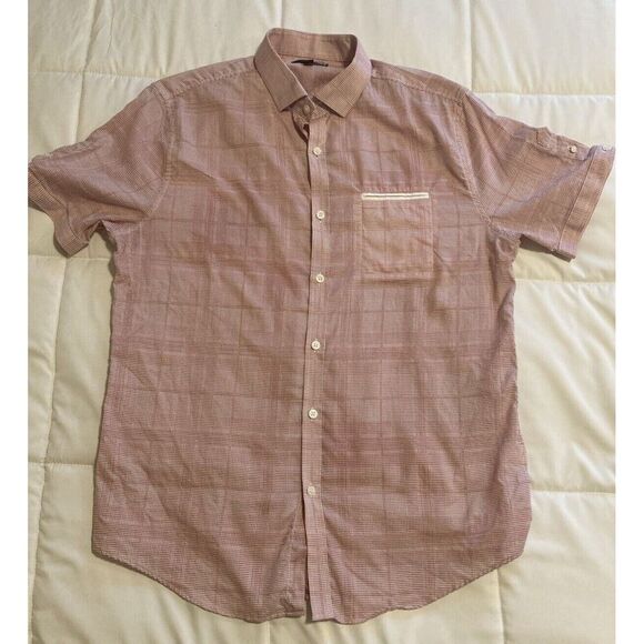 Murano Performance Mens Large Red Plaid Short Sleeve Collared Shirt - Picture 7 of 14